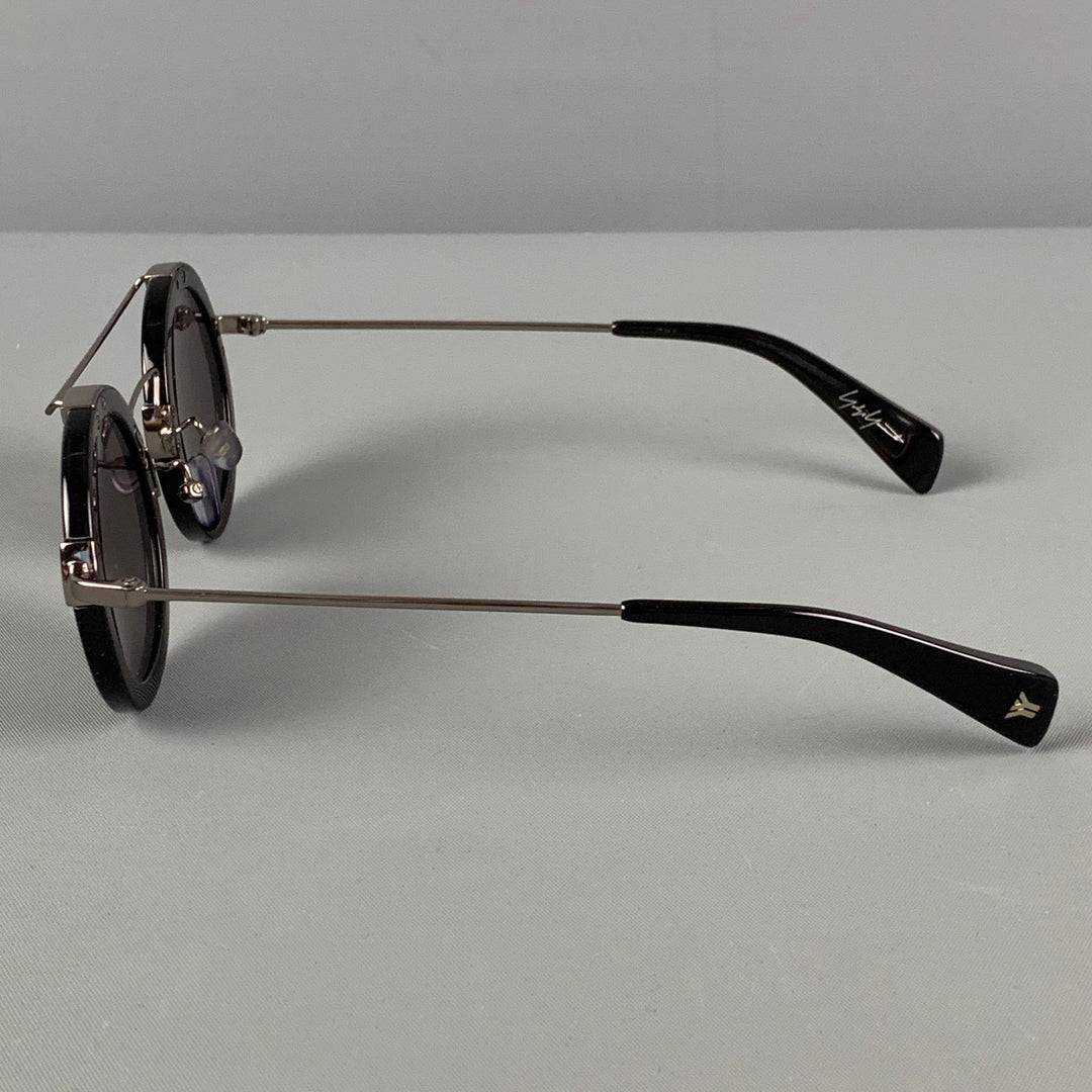 YOHJI YAMAMOTO Black & Silver Acetate Round Sunglasses