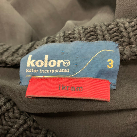 KOLOR Size L Black Cotton Mixed Fabrics V-Neck Casual Top