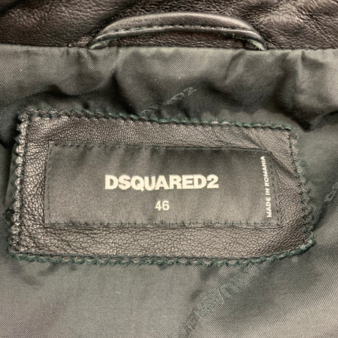 DSQUARED2 Size 36 Black Leather Zip Up Jacket