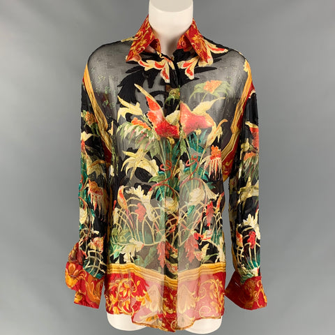 Vintage GIANFRANCO FERRE Size 2 Multi-Color Floral Silk Oversized Blouse