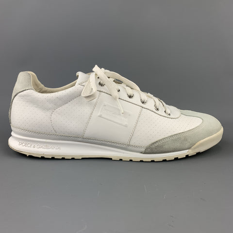 DOLCE & GABBANA Size 9 White Leather & Gray Suede Lace Up Sneakers
