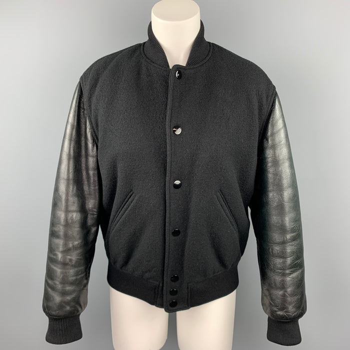 GIVENCHY Size 6 / FR 38  Black Wool Lamb Skin Bomber Jacket