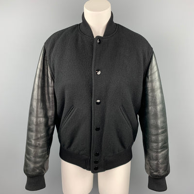 GIVENCHY Size 6 / FR 38  Black Wool Lamb Skin Bomber Jacket