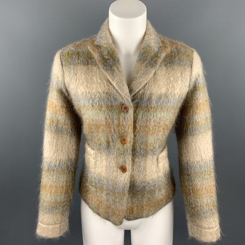BARRY BRICKEN Size 8 Tan Plaid Mohair Blend Peak Lapel Jacket