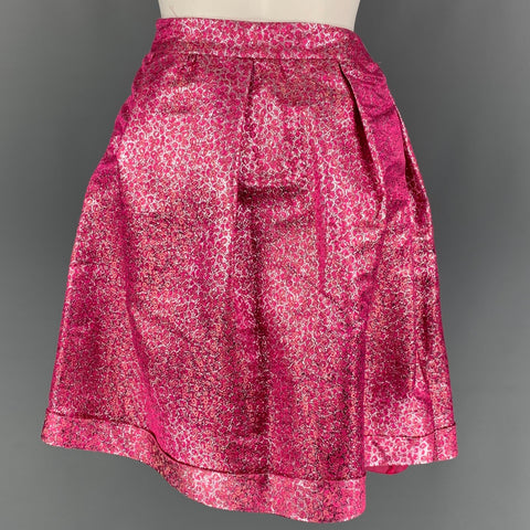 BURBERRY PRORSUM Taille 4 Jupe plissée scintillante en soie polyester métallisé rose