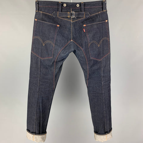 JUNYA WATANABE Vaqueros de algodón con puntadas en contraste índigo talla M