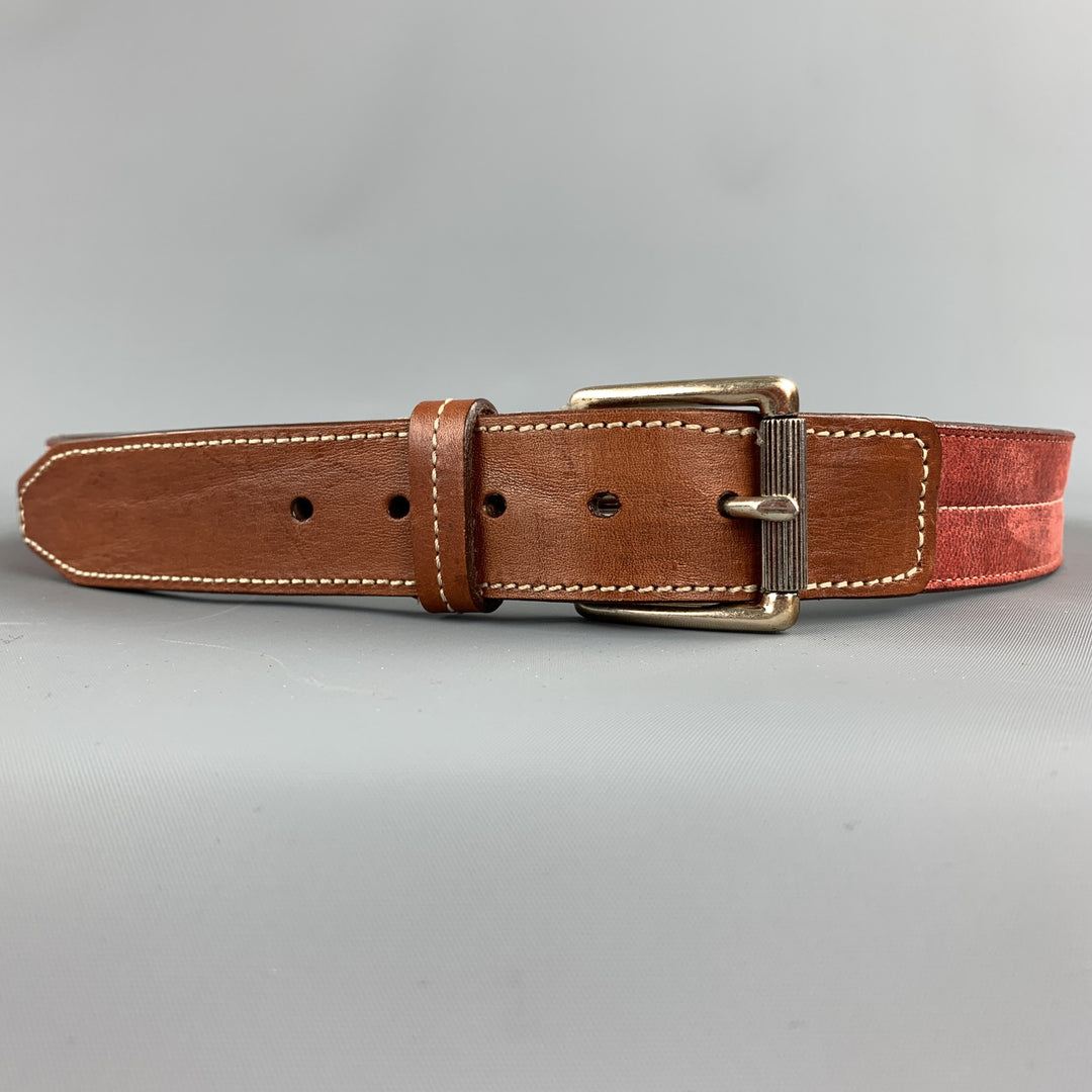 MARTIN DINGMAN Size 38 Brick Contrast Stitching Leather Belt