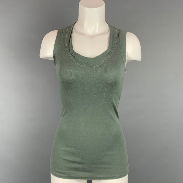 BRUNELLO CUCINELLI Size S Olive & Silver Cotton / Lycra T-Shirt