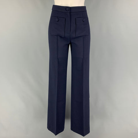 SEZANE Size 2 Navy Polyester Blend High Waisted Dress Pants
