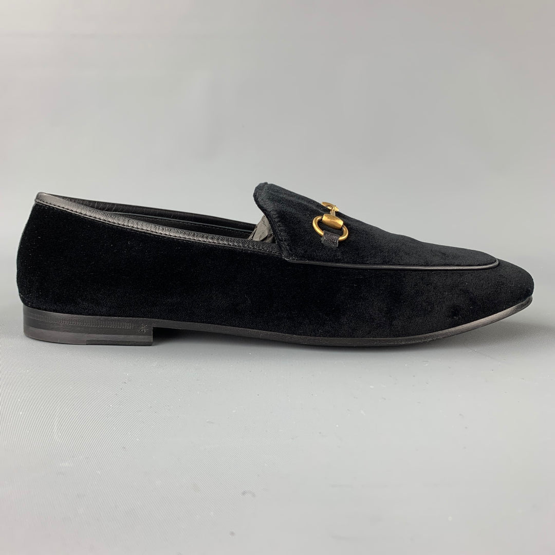 GUCCI New Jordaan Size 10 Black Velvet Horsebit Loafers