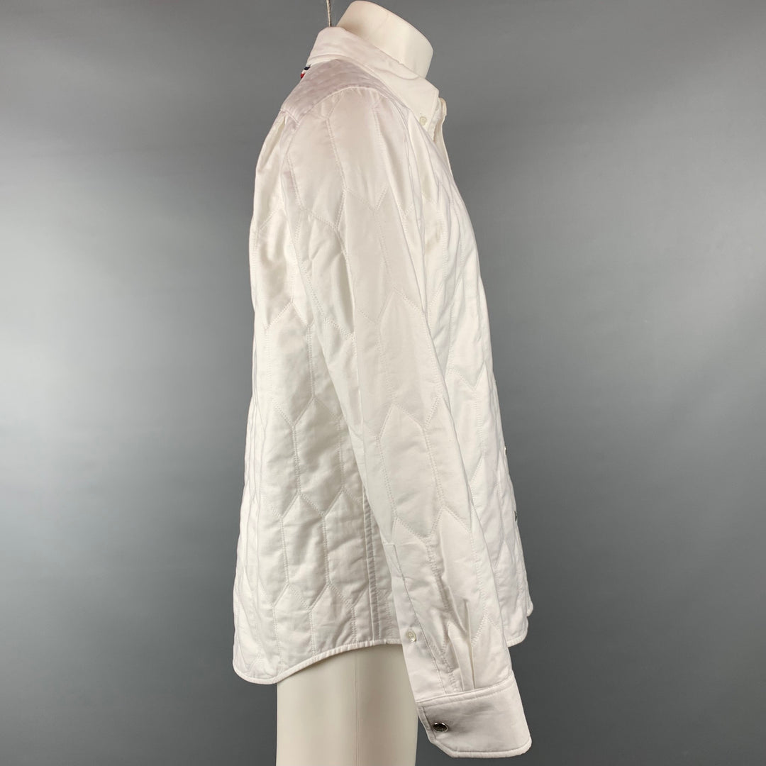 MONCLER GAMME BLEU Size L White Quilted Cotton Long Sleeve Shirt