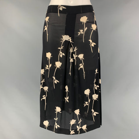DOLCE & GABBANA Size 2 Black Cream Silk & Lycra Floral A-Line Skirt