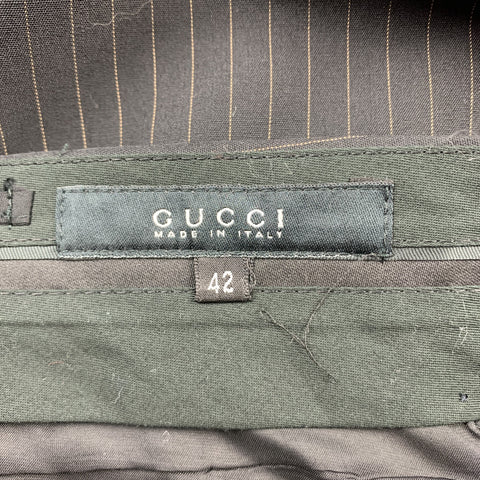 GUCCI Size 6 Black Pinstripe Wool Dress Pants