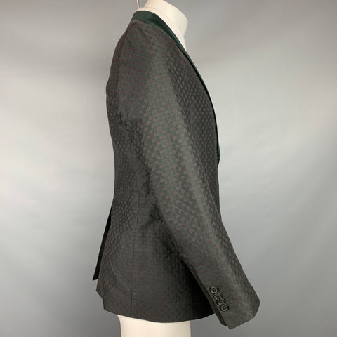 SALVATORE FERRAGAMO Size 38 Black & Burgundy Print Wool / Silk Sport Coat