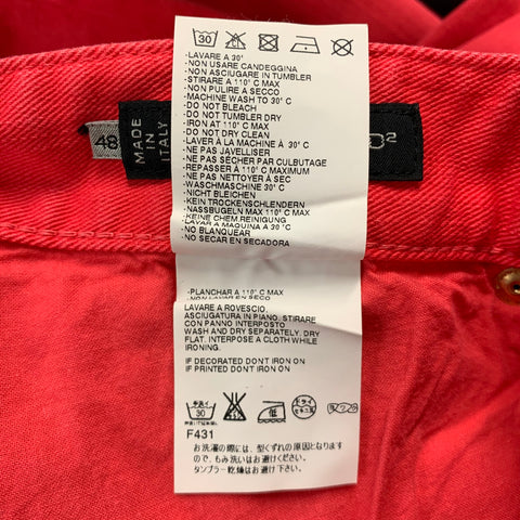 DSQUARED2 Size 32 Red Cotton Elastane Button Fly Jeans