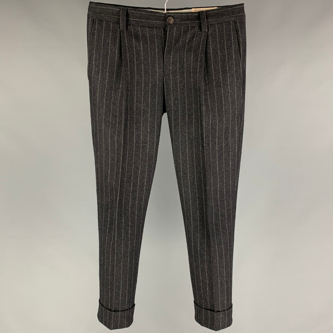 BRUNELLO CUCINELLI Taille 30 Pantalon habillé en laine à rayures gris clair anthracite