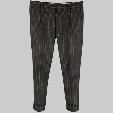BRUNELLO CUCINELLI Size 30 Charcoal Light Grey Chalkstripe Wool Dress Pants