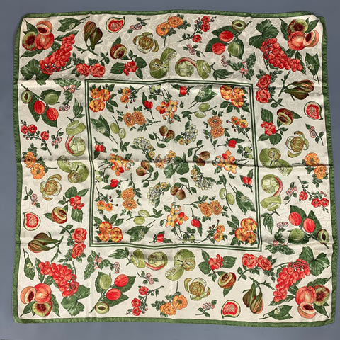 Écharpe carrée en soie de fruits multicolore VINTAGE