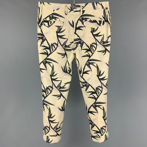 MARC JACOBS Size 32 Beige Charcoal Print Cotton Zip Fly Dress Pants