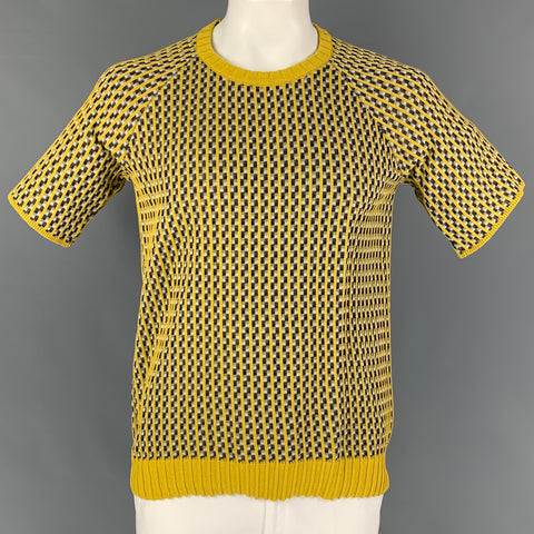 STEPHAN SCHNEIDER Size XL Yellow Black White Knitted Cotton Crew-Neck Pullover