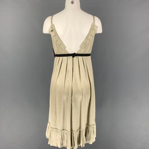 VERA WANG Vestido de cóctel con tirantes finos acanalados de seda musgo talla 6