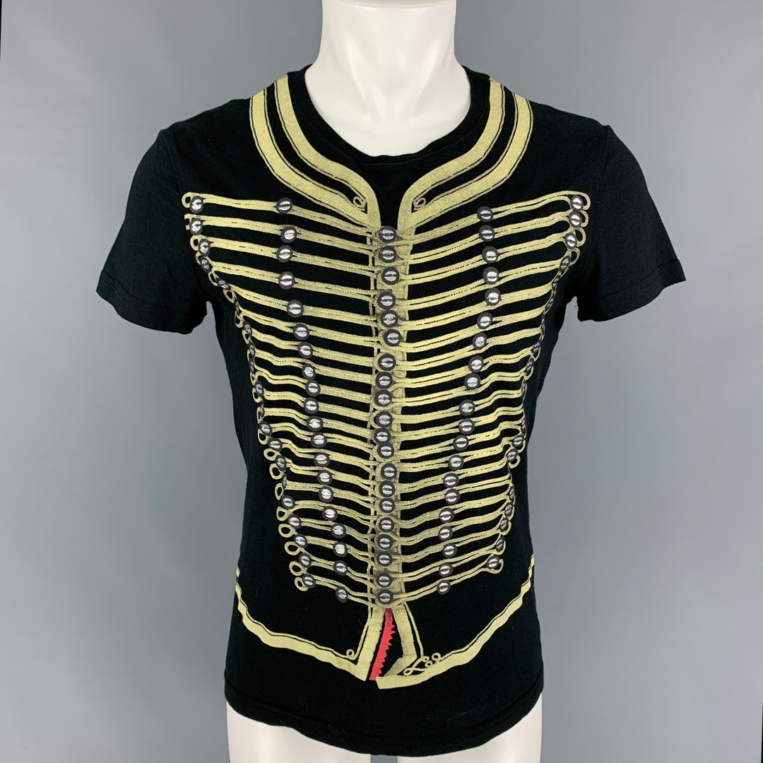 JOHN GALLIANO Size M Black Gold Print Cotton Crew-Neck T-shirt