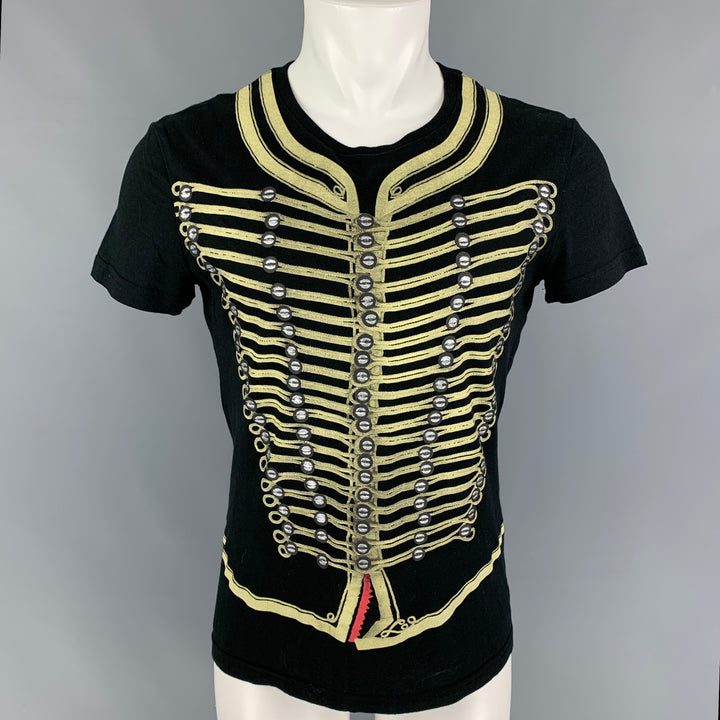 JOHN GALLIANO Size M Black Gold Print Cotton Crew-Neck T-shirt
