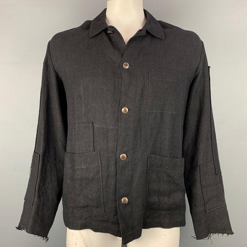AGANOVICH Chaqueta con botones de lino tejido negro talla XL