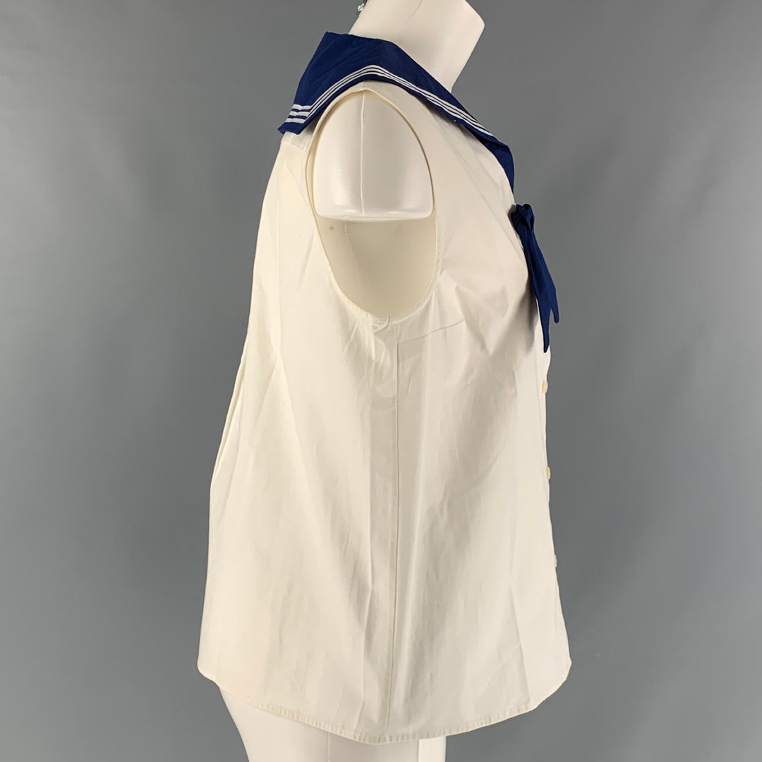 MARC JACOBS Size 6 White &  Blue Cotton/ Spandex Nautical Blouse