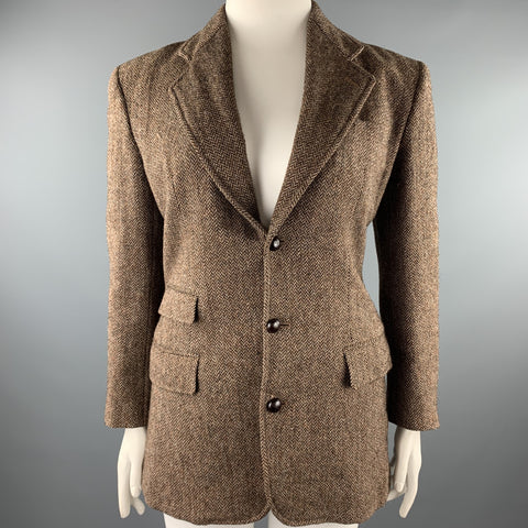 RALPH LAUREN Taille 4 Veste blazer surdimensionnée en laine à chevrons en tweed marron