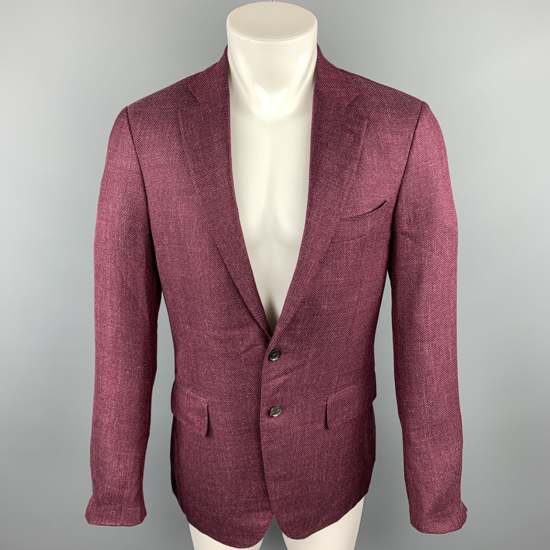 ISAIA Size 38 Regular Burgundy Wool Blend Notch Lapel Sport Coat
