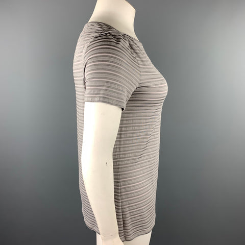 ARMANI COLLEZIONI Taille L T-shirt col bateau texturé à rayures grises
