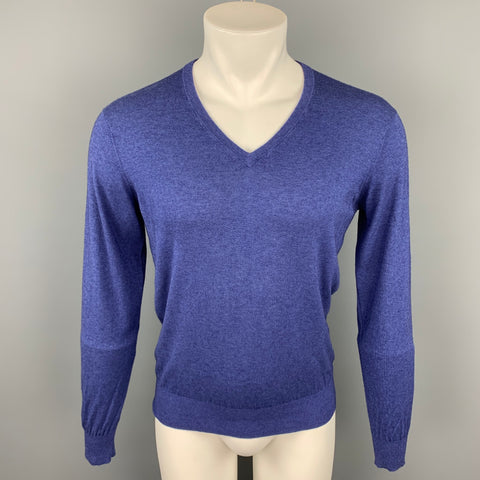 COLTORTI Size M Blue Silk / Cashmere V-Neck Pullover