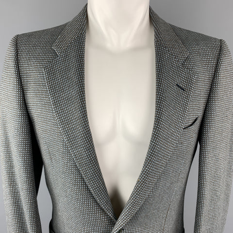 Vintage VALENTINO 38 Regular Taupe Grey Nailhead Wool / Cashmere Notch Lapel Patch Pockets Sport Coat