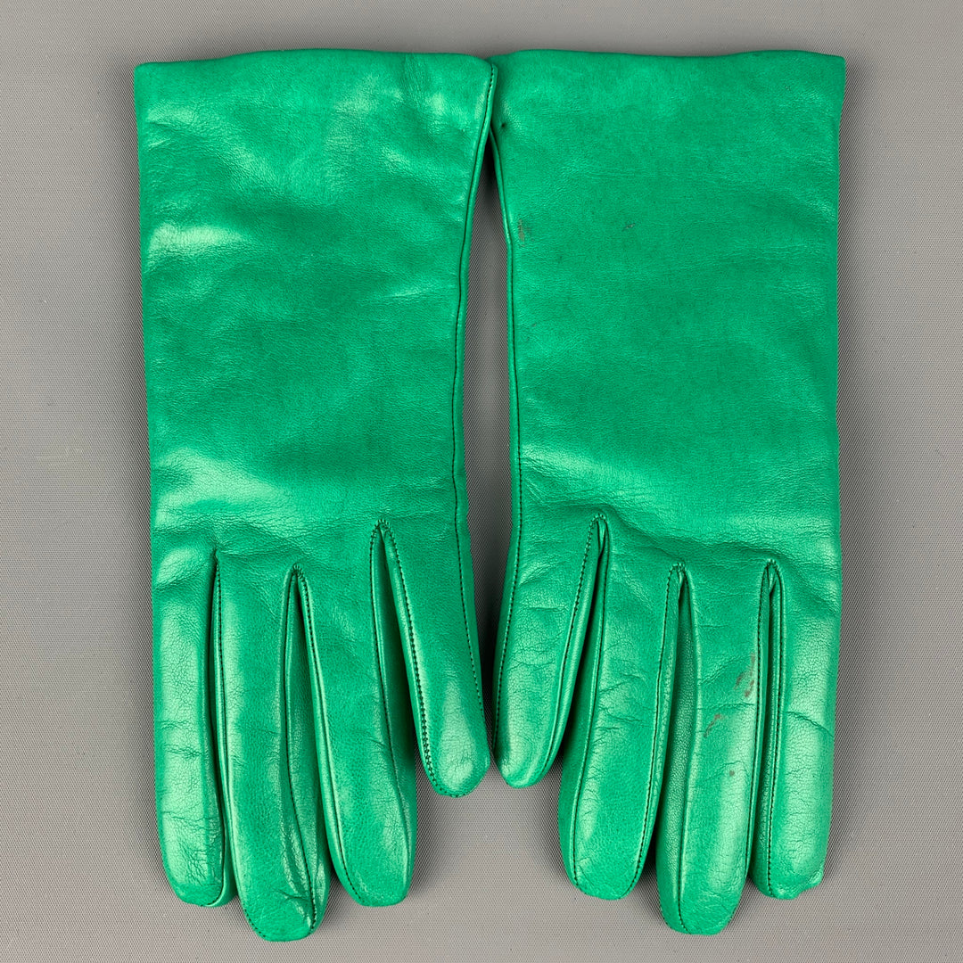 FLORENS Green Leather Cashmere Gloves