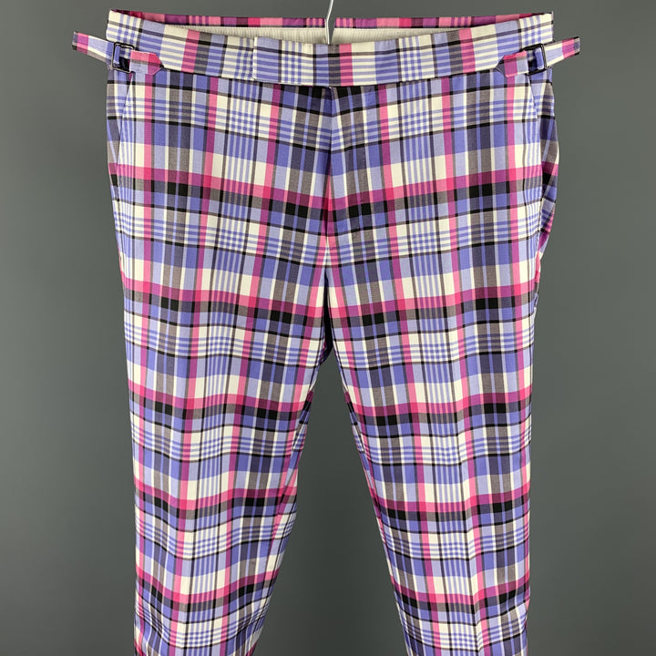 TOM FORD Size 32 Lavender & Pink Plaid Silk / Cotton Zip Fly Dress Pants