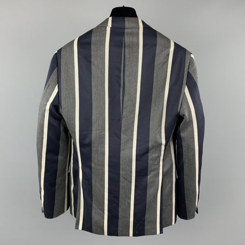 THOM BROWNE Size 38 Grey & Navy Stripe Wool Nautical Notch Lapel Anchor Buttons Sport Coat