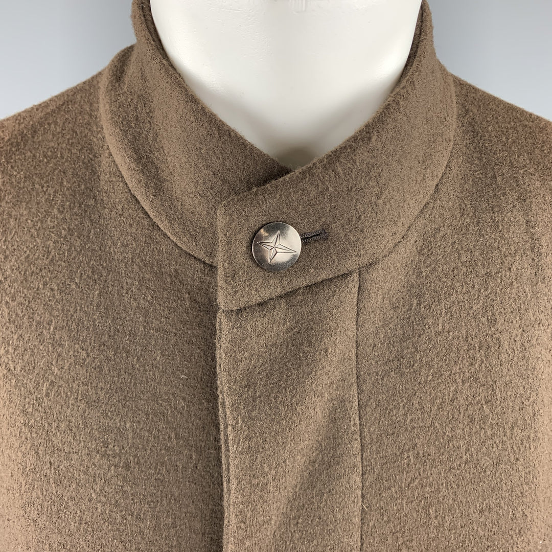 THIERRY MUGLER Size 40 Brown Wool High Collar Hidden Placket Coat