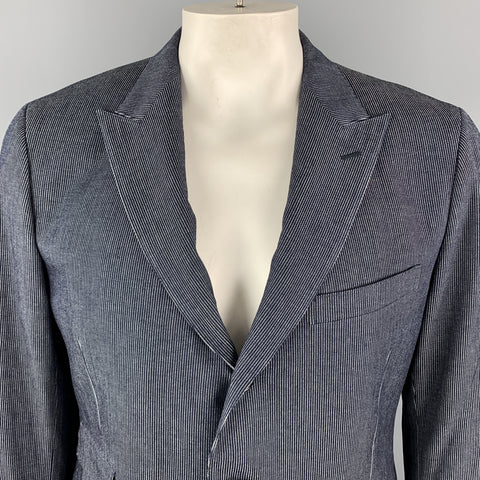 RRL by RALPH LAUREN Size 44 Indigo Pinstripe Cotton Peak Lapel Sport Coat