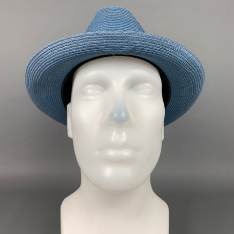 BILTMORE Size 7 3/8 Blue Raffia Fedora Hat