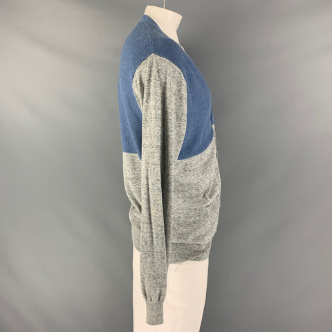PAUL SMITH Size XL Grey Blue Color Block Cotton V-Neck Cardigan