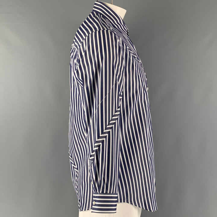 3.1 PHILLIP LIM Talla L Camisa Manga Larga Rayas Blancas Azul Marino