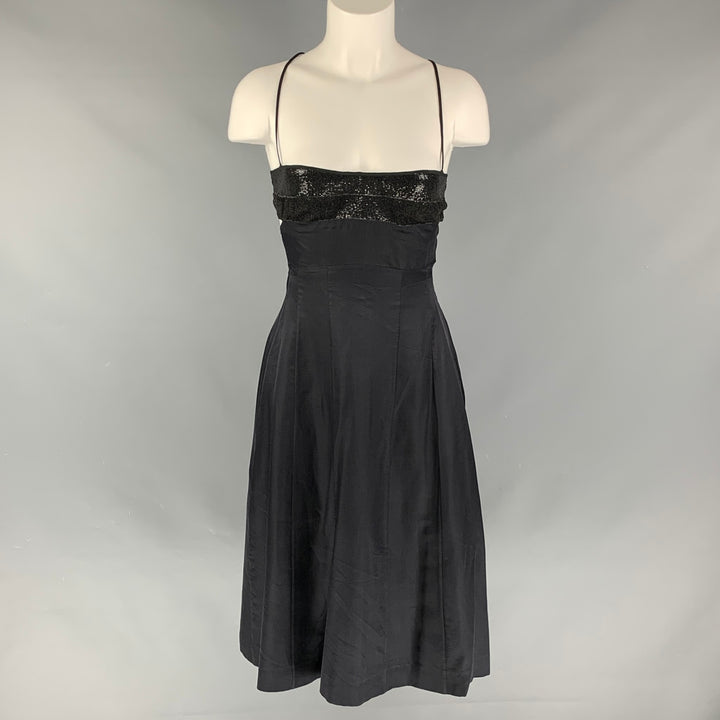 NOT LISTED Size S Black Silk & Cotton Sequined Spaghetti Straps Cocktail Dress