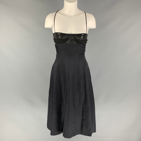 NO LISTADO Talla S Vestido de cóctel con tirantes finos y lentejuelas de algodón y seda negro