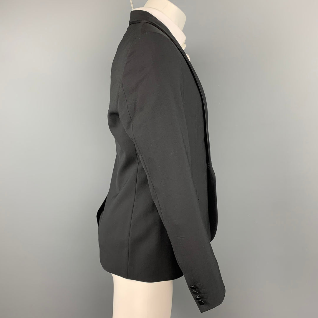LANVIN Size 40 Black Wool / Lycra Shawl Lapel Tuxedo Sport Coat