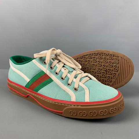 GUCCI Talla 9 Azul Verde Rojo Bloque de color Algodón Zapatillas bajas