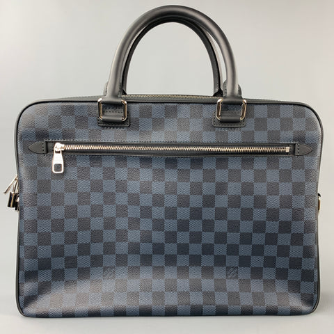 LOUIS VUITTON Navy & Blue Damier Graphite Canvas Leather Trim Canvas Porte-Documents Business Bag