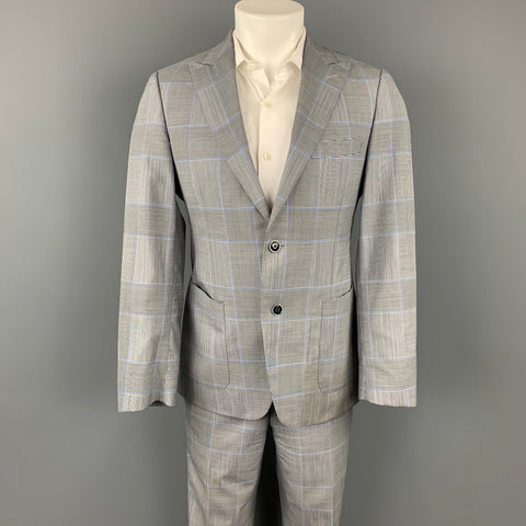 SAMUELSOHN para WILKES BASHFORD Talla 38 Traje regular con solapa de pico de lana a cuadros gris y azul