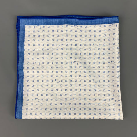 JACOB COHEN White Blue Print Cotton Silk Pocket Square