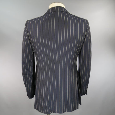 PRADA US 38 / IT 48 Navy Pinstripe Peak Lapel Double Breasted Sport Coat